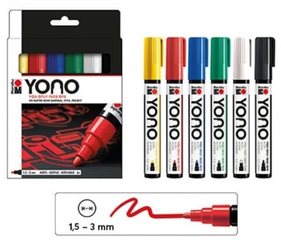 Маркери за декорация Marabu YONO Basic 1.5-3мм,  6 цвята
