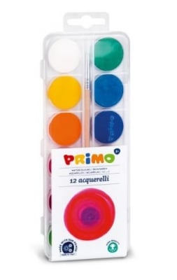 Водни бои Primo 12цв с четка малки в прозр.кутия