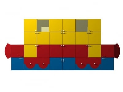 Секция Влак - ъглов модул с рафтове, цветен