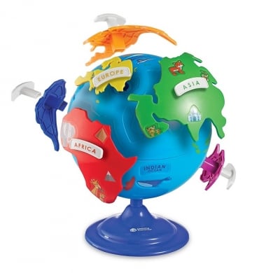 Глобус-пъзел с континенти и животни