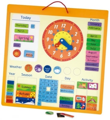 Календар с часовник на английски език - магнитен
