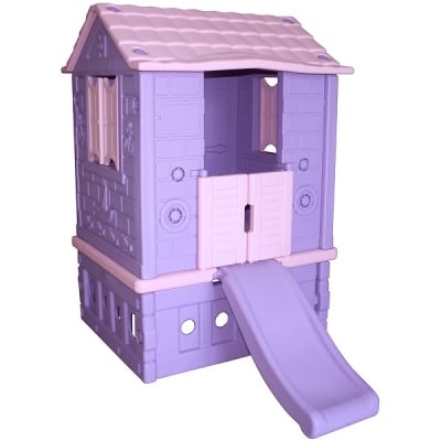 Детска къща с двойна врата и пързалка - лилава