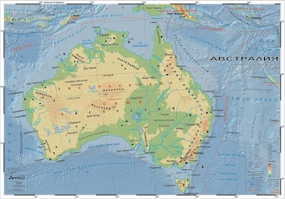Австралия - природогеографска карта 107х150см