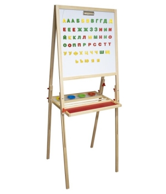 Бяла и зелена магнитна дъска с регулируема височина + 55 броя букви на кирилица