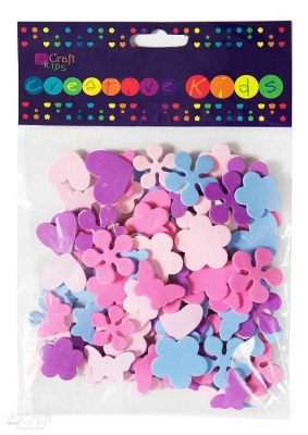 Стикери от микропореста гума EVA - Сърца, цветя и пеперуди, 100 броя