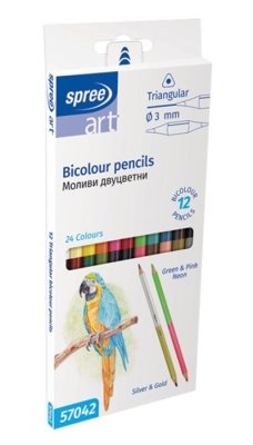 Моливи 12x2 цв. двуцветни, Bicolor триъгълни, Ø 3 мм графит