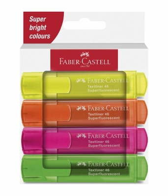 Маркер за текст Faber-Castell 1546, неон, 4 цвята