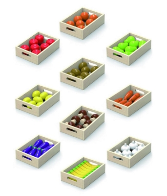 Дървени касетки с плодове и зеленчуци, 10 броя