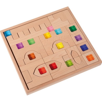 Конструктор Замък от дървени блокчета и акрилни кубчета, 37 части