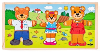 Дървен пъзел - Облечи семейство мечета