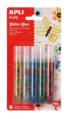 Apli Лепило с брокат, металик, 5 цв.х13 мл