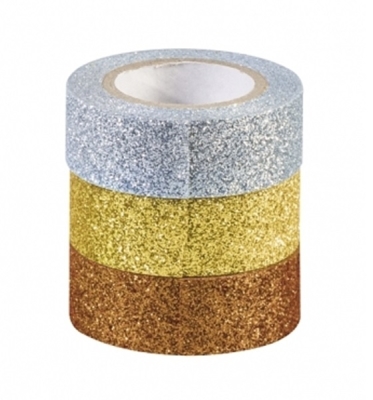 Лепящи ленти с брокат 15мм х 3м, 3 броя (Сребро, Злато и Мед)