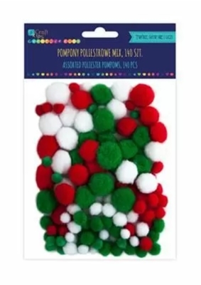 Помпони - Бели, Червени, Зелени, 140 броя