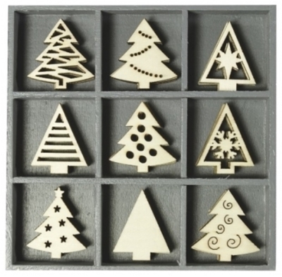 Дървени фигурки: Елхички, кутия с 45 броя