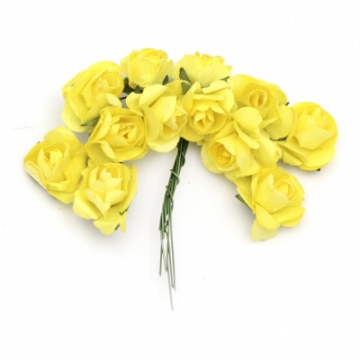Букет рози от хартия и тел 20 мм-ЖЪЛТИ, 12 броя