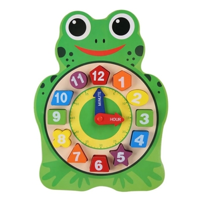 Дървен часовник сортер жаба
