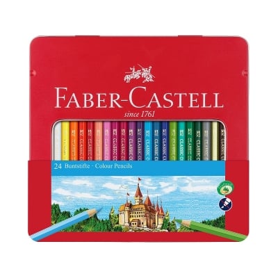 Faber-Castell Цветни моливи Замък 24цв., шестоъгълни, в метална кутия