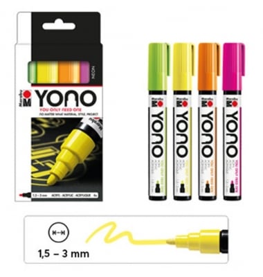 Маркери за декорация Marabu YONO Neon 1.5-3мм,  4 цвята