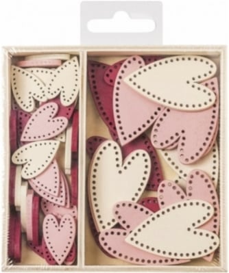 Дървени фигурки: Сърца, кутия с 54 броя