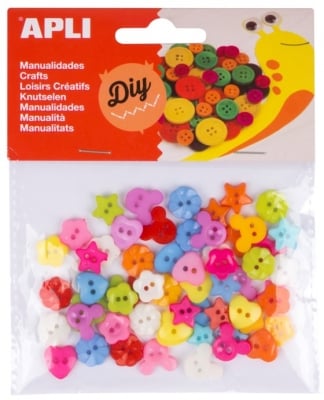 Apli Пластмасови цветни копчета, различни форми, 60 броя