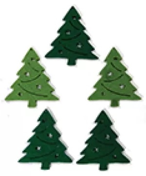 Фигурки от филц - Коледна елха 6см, 5 броя