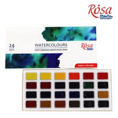 Водни бои Rosa Studio 24 цвята х 2.5 мл