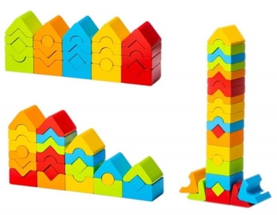 Конструктор от дървени блокчета - Цветни кули