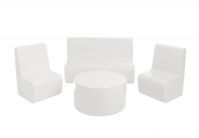 Комплект мебели от пяна: диван, 2 фотьойла и маса - Бял