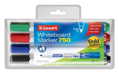 Маркер за бяла дъска объл връх Luxor 4цв./к-т