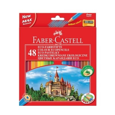 Faber-Castell Цветни моливи Замък 48цв дълги + острилка