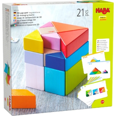 Haba Дървена игра Танграм с шаблони Куб, 21 части