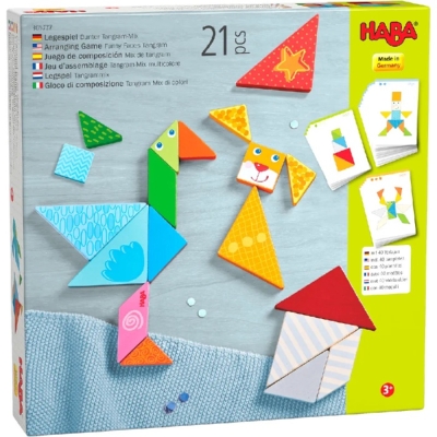 Haba Дървена игра Танграм с шаблони Лица, 21 части