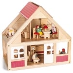 Детска дървена къща за кукли с плъзгаща врата