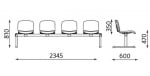 Посетителска пейка ISO с 4 места за сядане H=47см, дамаска/ еко кожа