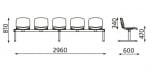 Посетителска пейка ISO с 5 места за сядане H=47см, дамаска/ еко кожа