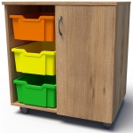 Шкаф с 3 пластмасови контейнера и една врата, мобилен 70х50 H=75см, цветен