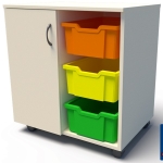 Шкаф с 3 пластмасови контейнера и една врата, мобилен 70х50 H=75см, цветен