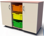Шкаф с 3 пластмасови контейнера и две врати, мобилен 105х50 H=75см
