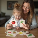 Образователни карти Монтесори - Плодове и зеленчуци, 16 броя (двустранни)