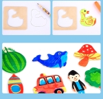 Кутия за рисуване (50 дървени шаблона, 12 флумастера, молив, скицник)