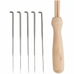 Дървена дръжка за игла за филц + 5 игли