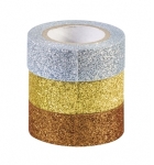 Лепящи ленти с брокат 15мм х 3м, 3 броя (Сребро, Злато и Мед)