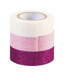 Лепящи ленти с брокат 15мм х 3м, 3 броя (Бяло, Розово, Цикламено)