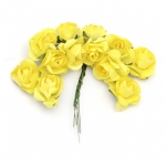 Букет рози от хартия и тел 20 мм-ЖЪЛТИ, 12 броя