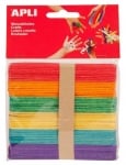 Apli Дървени плоски пръчици, цветни 114х10 мм, 50 броя