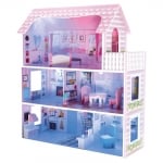 Bino Дървена къща за кукли на 3 етажа, розова