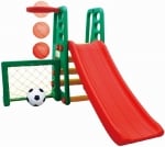Kът за игра - Пързалка с футболна врата и баскетболен кош, зелен цвят