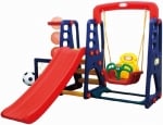 Kът за игра - Пързалка с футболна врата, баскетболен кош и люлка, син цвят