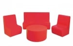 Комплект мебели от пяна: диван, 2 фотьойла и маса - Червен