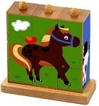 Дървени кубчета за нанизване - Домашни животни, 9 броя